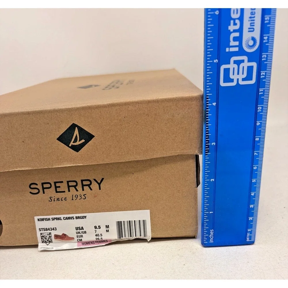 Sperry Koifish Sparkle Canvas Burgundy Women's Boat Shoes Size 9.5 STS84343 Box